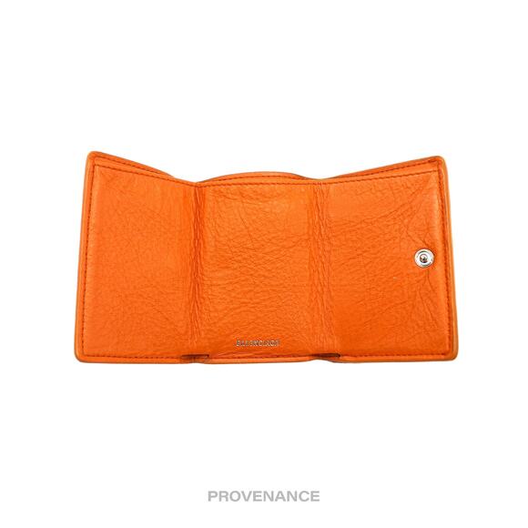 🔴 Balenciaga Logo Print Trifold Wallet - Orange Leather - Picture 5 of 8